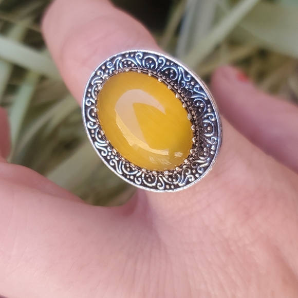 New Amazing Baltic Amber Egg Yolk 925 Silver Statement Ring. - Picture 3 of 16